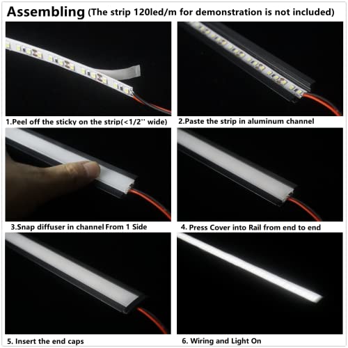 THMOOTHER 10-Pack 3.3FT/1M LED Strip Aluminum Channel Diffuser,Collar Shape Tape Light Under Cabinet Floating Shelf Alcove Recessed 25X7MM Matte Black Anodized Track, Milky Cover Concave Slot Profile