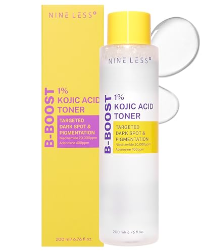 NINELESS B-Boost 1% Kojic Acid Toner with 2% Niacinamide for Dark Spot Correction - Korean Skincare for All Skin Types - Formula with Adenosine & Probiotics - 6.76 fl. oz.