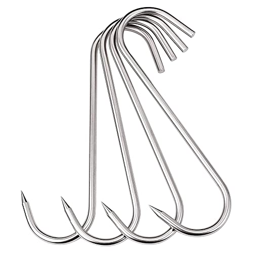 Ganchos de carne de acero inoxidable de 10 pulgadas para procesamiento de carne de acero inoxidable resistente gancho para carnicero, granjero, cazador (paquete de 4 - 6 mm)