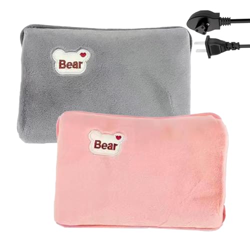 Electric Hot Water Bag, 2 Pack Thickened Satin Soft Hot Water Bottle, Leak-Proof Rechargeable Hand Warmer, Portable Cute Warm Bag for Period Cramps Muscles Neck Legs Waist Belly Body