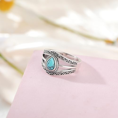 Boho Turquoise Ring for Women Sterling Silver Western Style Statement Ring Bohemian Jewelry Gifts2