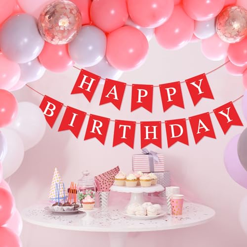 Image of Hooqict Red Happy Birthday Banner Sign for Backdrop Red Birthday Party Decorations for Women Men Party Supplies Wall Door Banner Garland Bunting Flag