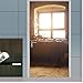 Retro Alte Fenster Tür Wandbild Wandaufkleber Pvc Wasserdichte Aufkleber Holzimitat Schlafzimmer Glastür Dekoration 77X200 Cm Türaufkleber