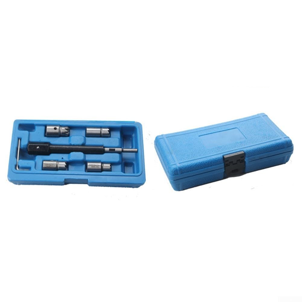 Besttoolifes Kit de herramientas de corte de asiento de inyector diésel de 5 piezas, limpiador de corte de carbono con llave hexagonal de escariador en ángulo plano para la mayoría de los coches