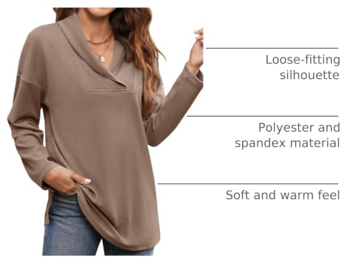 Image of Women's Long Sleeve Tops Fall Shawl Neck Tunic Tops for Leggings Casual Blouse Sweatshirt