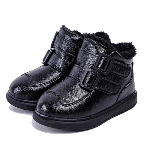 Girls Leather Waterproof Snow Boots with Hook Loop Warm Faux Fur Lining Comfortable Round Toe Anti-Slip Platform Ankle Boots Winter Outdoor Casual Booties Little Kid/Big Kid