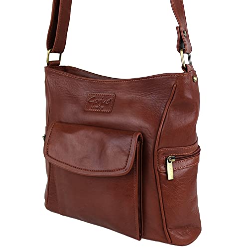 Sac à main bandoulière Gorjus en cuir tan marron avec grande bandoulière