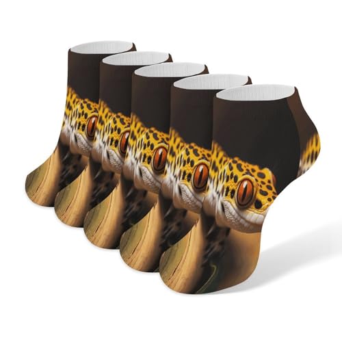 VstaDank Leopard Little Gecko Ankle Socks 5 Pairs Fashion Invisible Low Cut Sock for Adult Casual Short Sock Soft Cozy No Show Socks