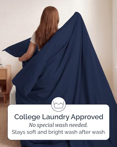 Image of Duvet Cover Twin /Twin XL Size Set - Extra Soft Twin /Twin XL Duvet Cover 68 inch x 90 inch with 1 Pillow Sham for Women, Men, Kids & Teens - Comfy, Easy-Care & Fade Free w / Zipper Closures & Ties (Navy Blue)