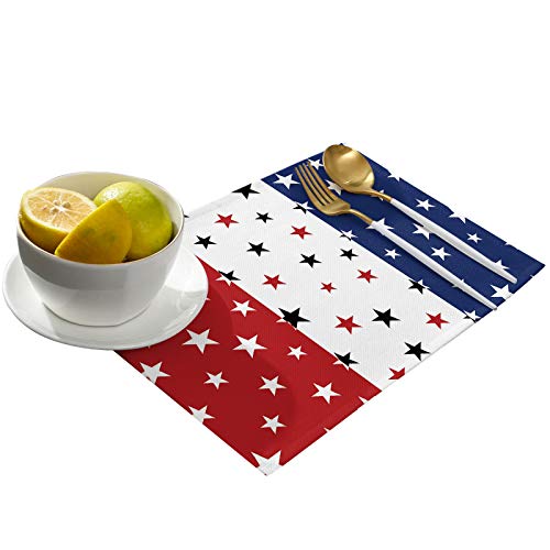July 4Th Placemats Set Of 6- Red White Blue Heat Resistant Placemat Washable Cotton Linen Summer Table Mats Independence Day Party Holiday Decorations For Home Kitchen Dining Table Outdoor Indoor #TOP1