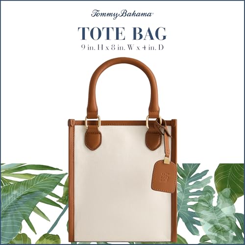 Image of Tommy Bahama Women's Tote Bag, North South Canvas Travel Purse Handbag with Adjustable Shoulder Strap and Leather Trim, Natural