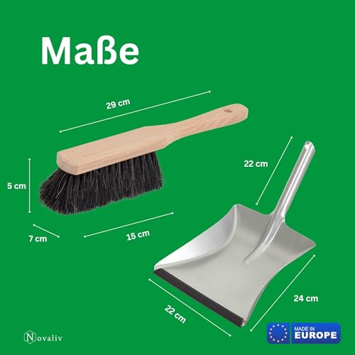 Novaliv 2X Kehrblech Set Kehrblechgarnitur Handfeger ROSSHAAR und Kehrblech mit Gummilippe Silber verzinkt Kehrblechbesen zum Aufkehren Handkehrset Kehrblechset Kehrschaufel Feger und Kehrblech – Bild 7