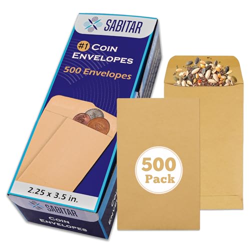 #1 Coin Envelopes Durable Kraft 2.25"x3.5", 500 Pcs Small Key