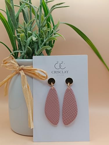 Boucles d'oreilles polymère rose antique texturé et nacre dorée d'exception - 4