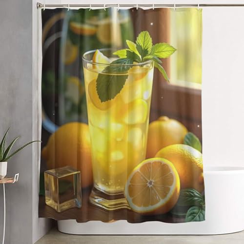 Rideau de douche imprimé citron n°9 en tissu lavable en machine - 8