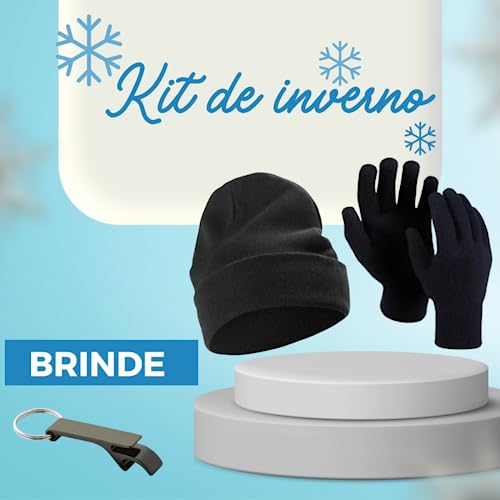 Kit Touca e Luva de Frio de Adulto Gorro Inverno Unissex + Chaveiro Abridor 3 em 1