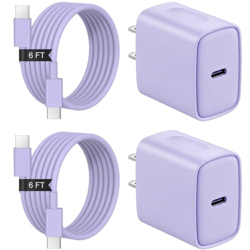 iPhone Duo 18 17 16 15 Charger 2+2Pack USB C Charger with 6FT Cable -Purple