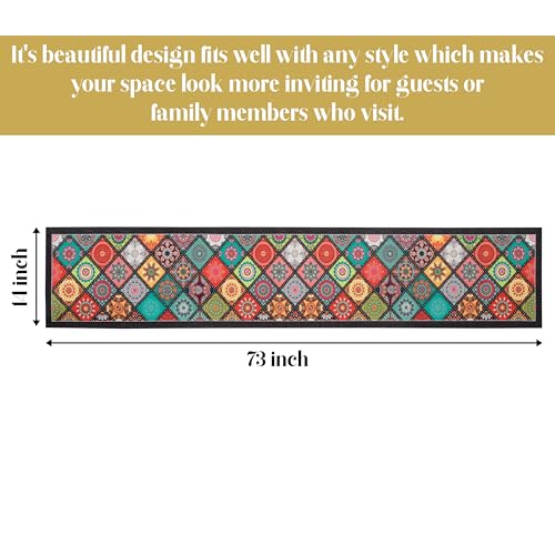 Image of Homerz Premium Runner for 6 Seater Dining Table, 13x72 inch Size, Antiskid Backing, Soft Velvety Fabric (Bohemian Square)
