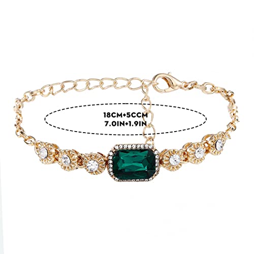 Bounzhi Dainty Green Rhinestone Bracelets For Women Adjustable Chunky Charm Tennis Bracelet Chain Green Crystal Bridal Bracelets For Women (Green) Green,Red Free Size Sl-003 #TOP4