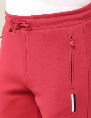 Image of U.S. Polo Assn. Men's Red Solid Mid Rise Cotton Drawstring Slim Fit Flat Front Slit Pocket Track Pants