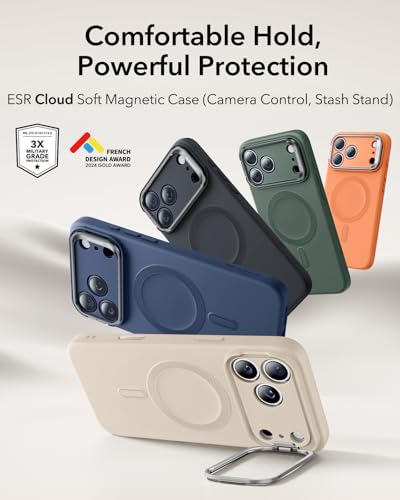 Image of ESR for iPhone 15 Case, MagSafe Silicone Case with Stand, Military-Grade Protection, Built-in Camera Stash Stand, Magnetic Phone Case for iPhone 15, Cloud Series, Light Tan