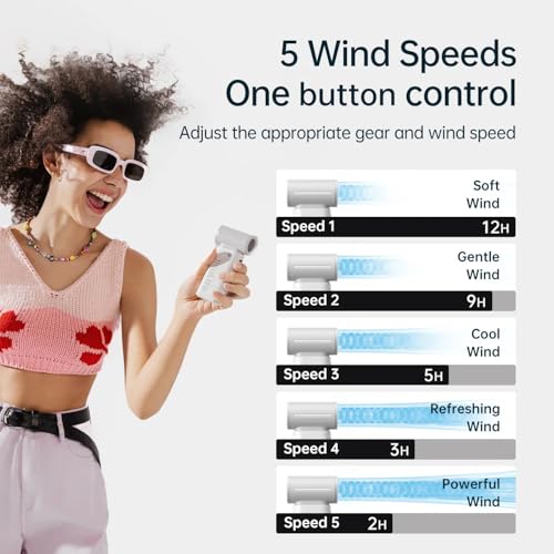 Image of JISULIFE Portable Handheld Fan Life9, Turbo Power High Speed Air [18H Max Cooling Time], 5 Gear Wind, 5000mAh Rechargeable, Mini Pocket Design, Personal Fan for Travel Concerts Cruise Makeup - Pink