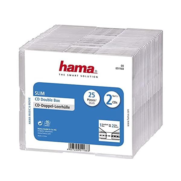 Hama CD-Doppelhüllen-Box im Super-Slim-Design für 50 CDs/DVDs/Blu-rays, 25er-Pack, transparent