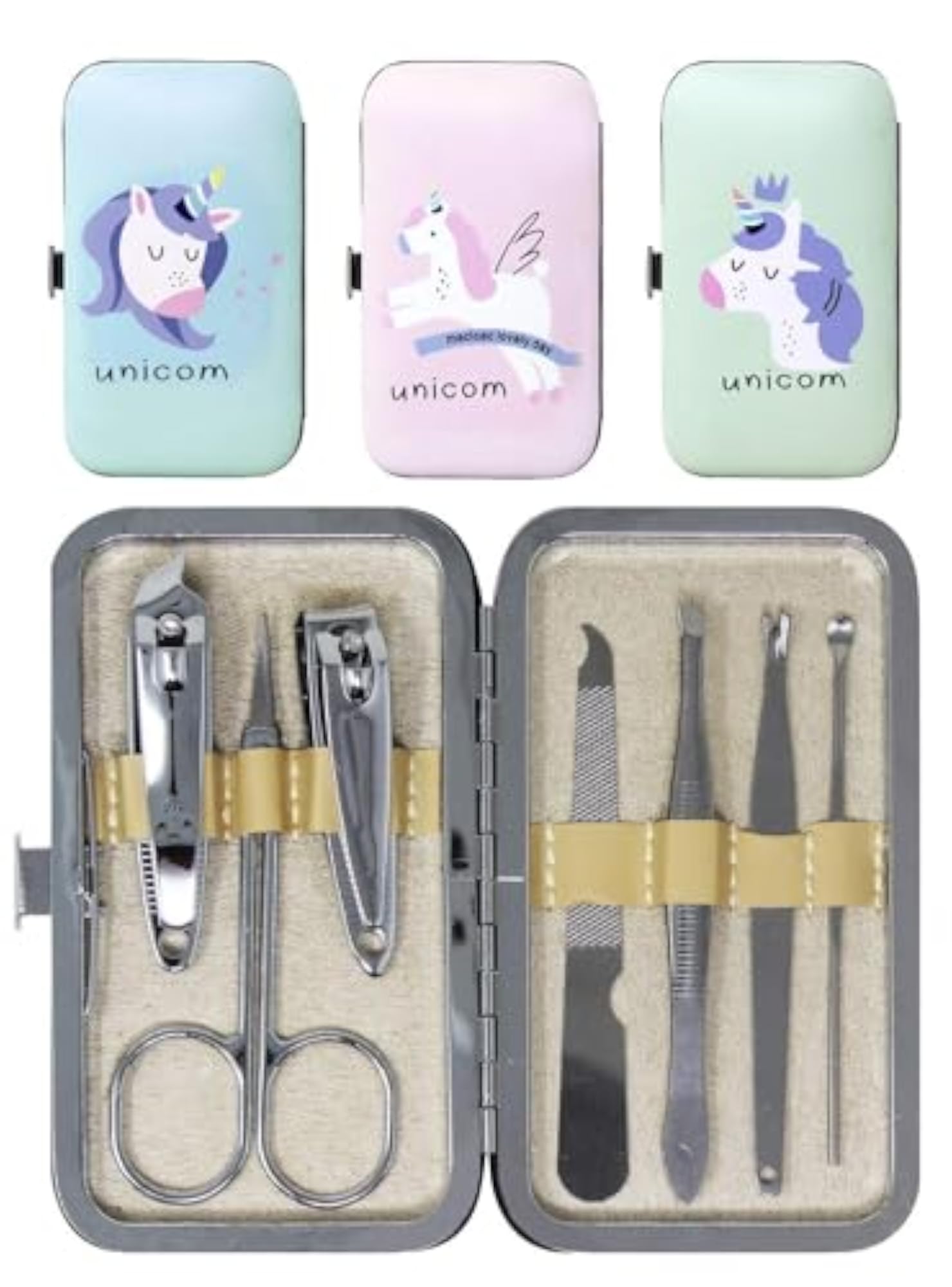 Pocket Sized 7-in-1 Manicure Pedicure Set with Unicorn Print