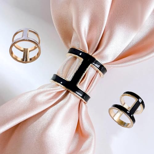 Image of SYWDUDUCLT Scarf Ring for Women's Shawl, Silk Neckerchief, Tshirt, Gold /Sivler, S /M /L, 2 Pcs