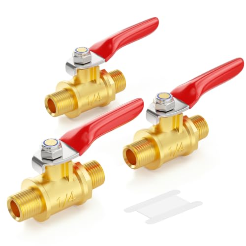 Image of GASHER 3PCS 1 /4 Inch Brass Mini Ball Valve, Shut Off Valve, 1 /4 Inch MNPT Thread Pipe Fitting