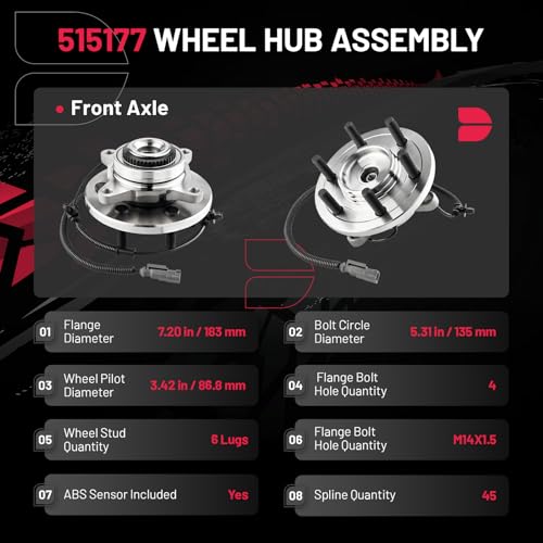 BDFHYK 515177 4WD Front Wheel Bearing and Hub Assembly 6 Lugs with ABS Sensor Compatible with Ford F-150 2018 2019 2020 18 19 20 by BDFHYK - Image 4