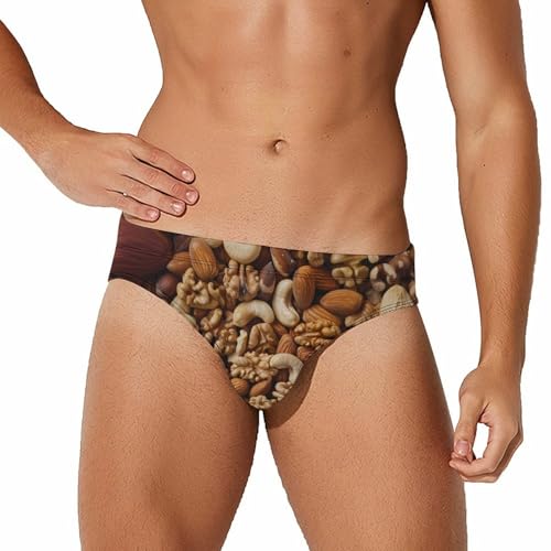 Mixed Nuts Walnuts and Cashews Mens Swim Briefs Quick Dry Swimming Trunks Training Swimsuit Low Rise Swimwear