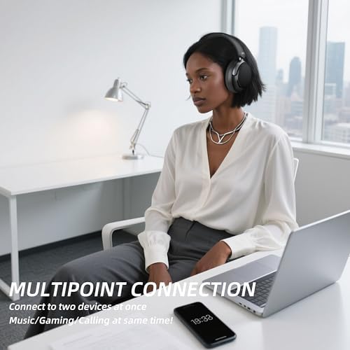 FunHub Over-Ear Hybrid Active Noise Cancelling Headphones, Bluetooth 5.4, 160H ANC Playtime, Transparency Mode, Deep Bass, Multipoint, IPX4, HD Call Mic, Foldable Portable, Travel Gym Work - White — view 6