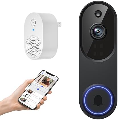 1080p Wireless Doorbell Camera with Indoor Receiver, AI Human Detection, 2-Way Audio, Night Vision, Cloud Storage (Sold Separately), Real-Time Alerts, Rechargeable Battery-Powered, 2.4Ghz Wi-Fi Olny