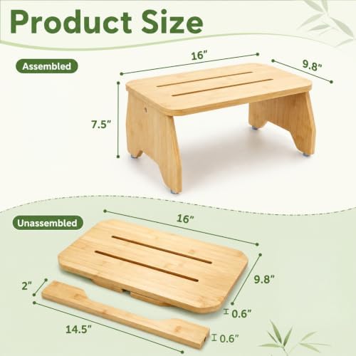 Jowgut Foldable Toilet Stool, 3-in-1 Sturdy Bamboo Step Stool - 1