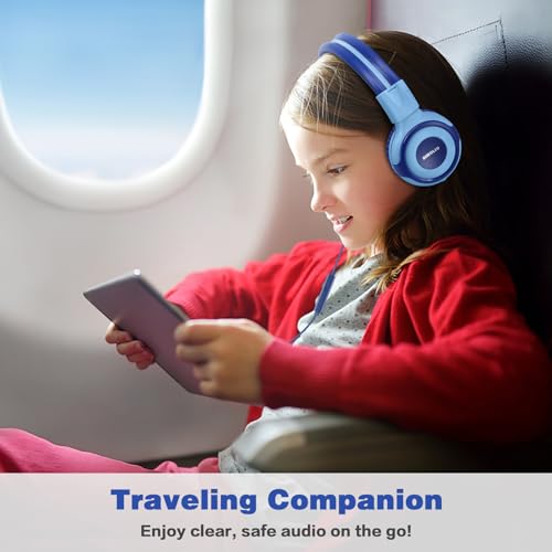 SIMOLIO Manyshare Series- Kids Headphones for School with Mic, 75/85/94dB Volume Limit Wired Headphones with Share Port for Tablet PC, Foldable Blue Headset with Carry Bag for Travel Airplane Gaming by SIMOLIO - Used condition - Image 3