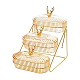 FytStycale Bandeja para Servir Bocadillos Nórdicos con Tapa Y Soporte de Hierro para Frutas Y Pastelitos Secos, Ámbar 3 Nivel, Individual