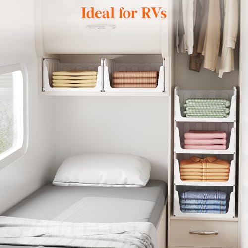 Image of Lifewit 20 Pack Stackable Closet Organizers and Storage Basket for Clothes, Plastic Sweater Storage Bins for Wardrobe, Stacking Clothing Containers for RV, Pantry, Shelf, Kitchen, Dorm, 14 inch Depth