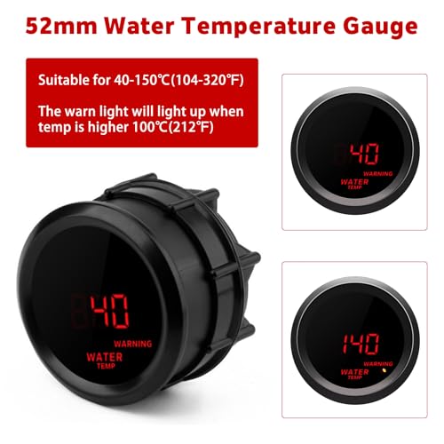 image for BREADEEP 2''/52MM Universal Water Temperature Gauge, DC12V Digital LED