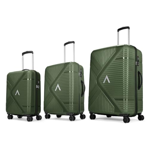 Image of Aristocrat Envoy Set of 3 Trolley Bag 55, 65 & 75cm | S+M+L | Hard Luggage | 8-Wheel Suitcase for Travel | Combination Lock with Sturdy Zipper | Polypropylene | 3 Years International Warranty (Green)