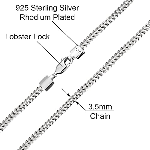 Savlano 925 Sterling Silver Rhodium Plated 3.5MM, 5.5MM Franco Square Box Chain Necklace for Men-Made In Italy Comes with a Gift Box2