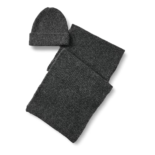 Amazon Essentials Unisex Adults Faux Mohair Scarf & Hat Set for Men & Women Charcoal Heather One Size