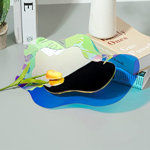 Irregular Wall Mirror Wavy Acrylic Rainbow Mirror Room Decor Aesthetic Mirror Amorphic Vanity Retro Mirror For Bedroom Living Room Bathroom Entryway Wall Decor (Clouds Style,17 X 11 Inch) #TOP7