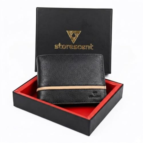 Image of Storescent Premium Genuine Leather Wallet for Men | Men's RFID Blocking Slim Purse | Hand-Stitched Pure Leather Gents Wallet (Black)