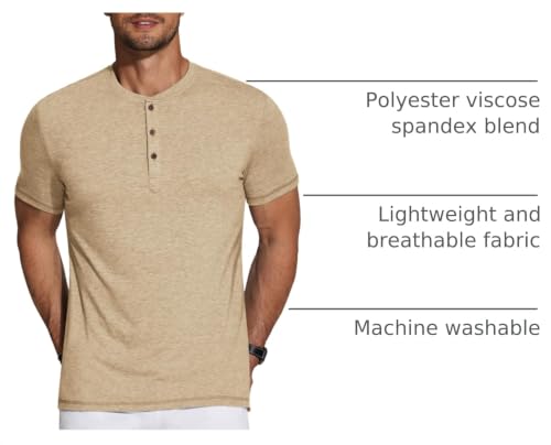 Image of COOFANDY Men's Henley Shirts Short Sleeve Casual Basic Tee Summer Button Henley Soild T Shirts