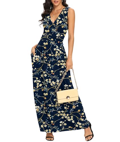 Image of LILBETTER Women Sleeveless Deep V Neck Loose Plain Long Maxi Casual Dress