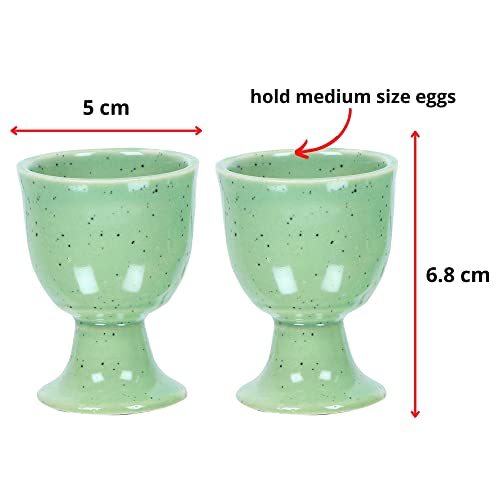 Image of Soft Boiled Egg Holder | Ceramic Egg Cup Set | Ceramic Egg Holder Pottery Housewarming Gift Set of 2 (Green Mat)