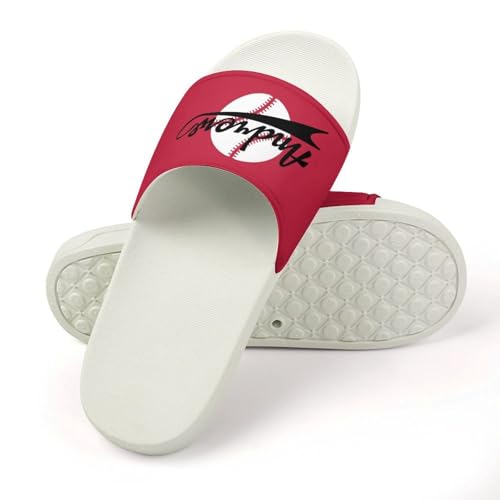 Custom Sports Slides Personalized Slippers - Baseball Sandals Quick Drying Softball Slippers Indoor Outdoor,Gifts for Men Youth Boy (White,Style 20)4