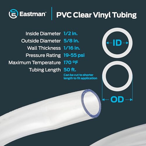 Image of Eastman 1 /2 Inch ID (5 /8 Inch OD) PVC Clear Vinyl Tubing, 50 Foot Length, 98623