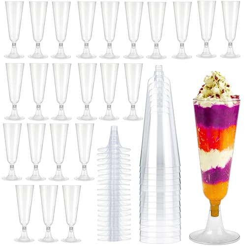 Calici Plastica 50 Pezzi, Flauti da Champagne in Plastica, Riutilizzabile Flute Plastica, Bicchieri Flute Plastica per Matrimoni, Compleanni, Feste, Celebrazioni Festive, Carnevali (Transparent)